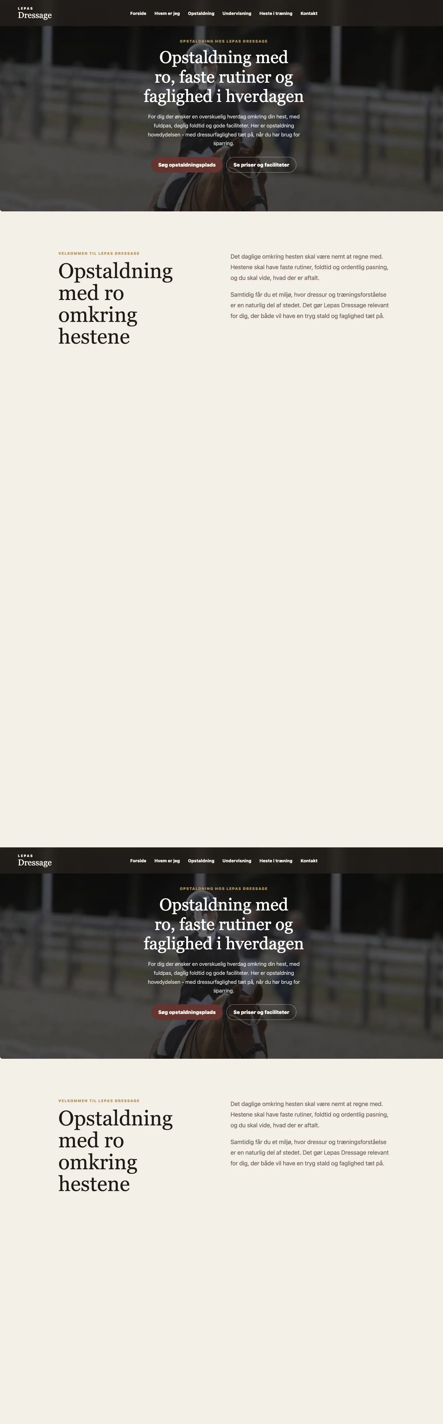 Lepas Dressage hjemmeside vist på desktop